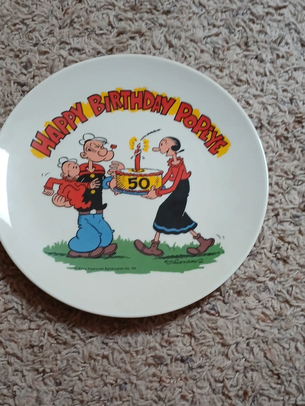 Popeye Themed White Happy Birthday Plate - White